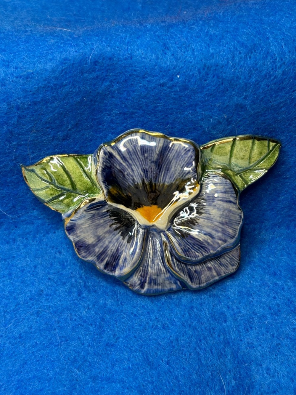 Italian Ceramic Pansy Pin. Vintage